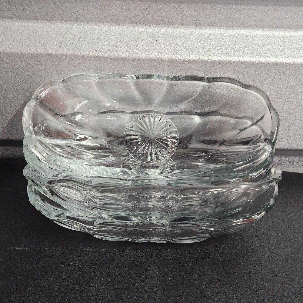 Lot 3 Vintage Clear Glass Relish Dishes Scalloped Divided Candy Nut Serving...